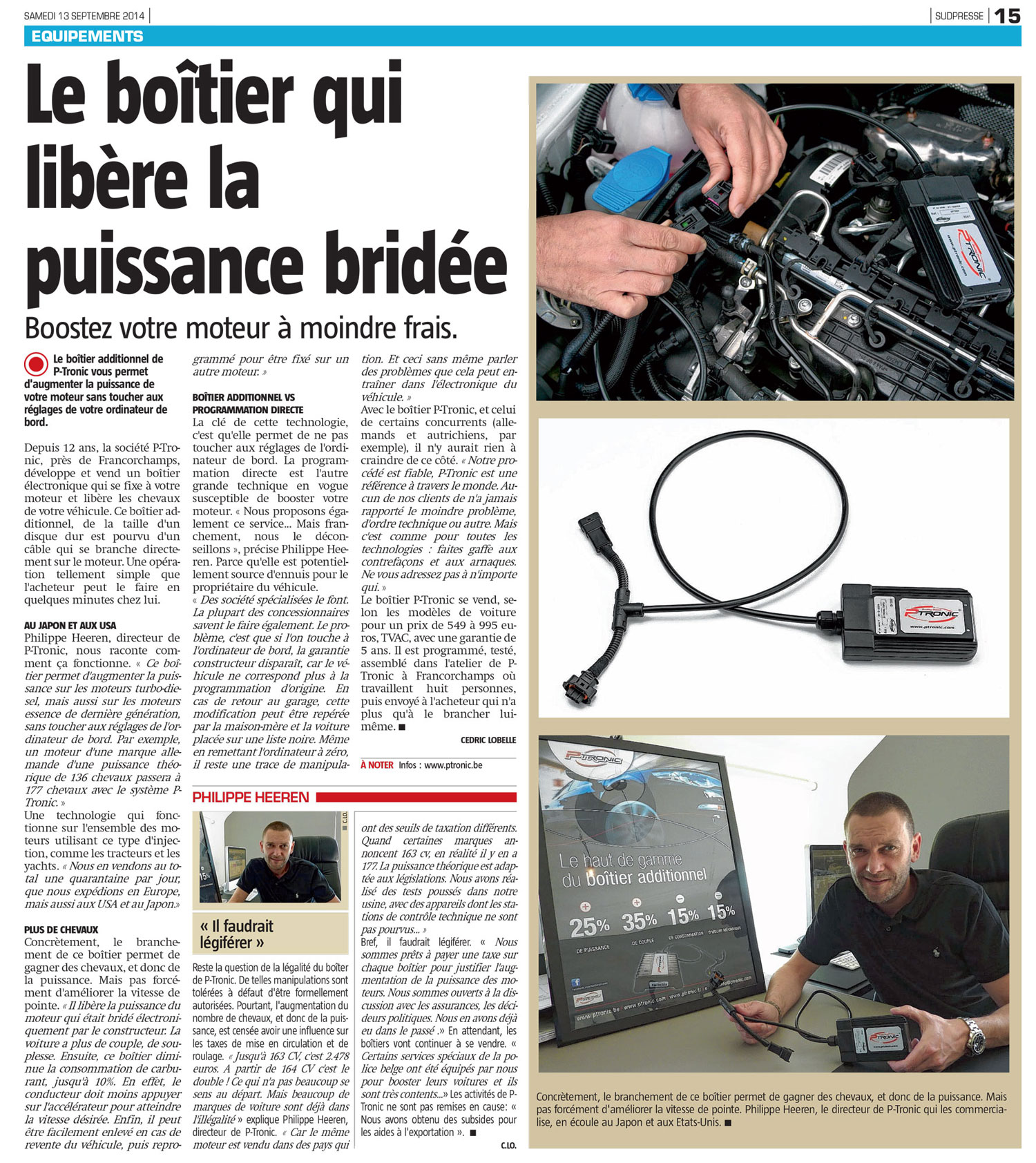 article de sudpresse sur P-Tronic, librateur de puissance